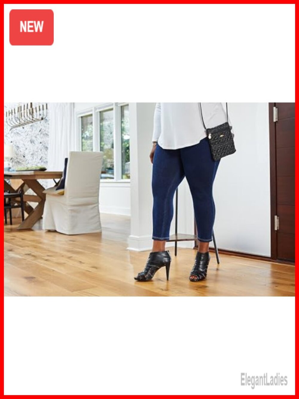 Classic Denim Capri Leggings with Pockets Stretch Pull On Pants - Picture 2 of 6